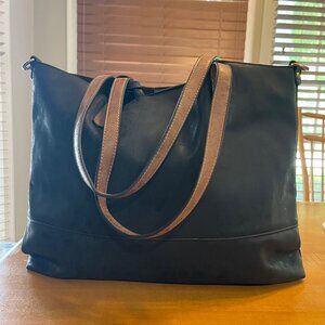 ABLE Crossbody Tote in Black/Cognac